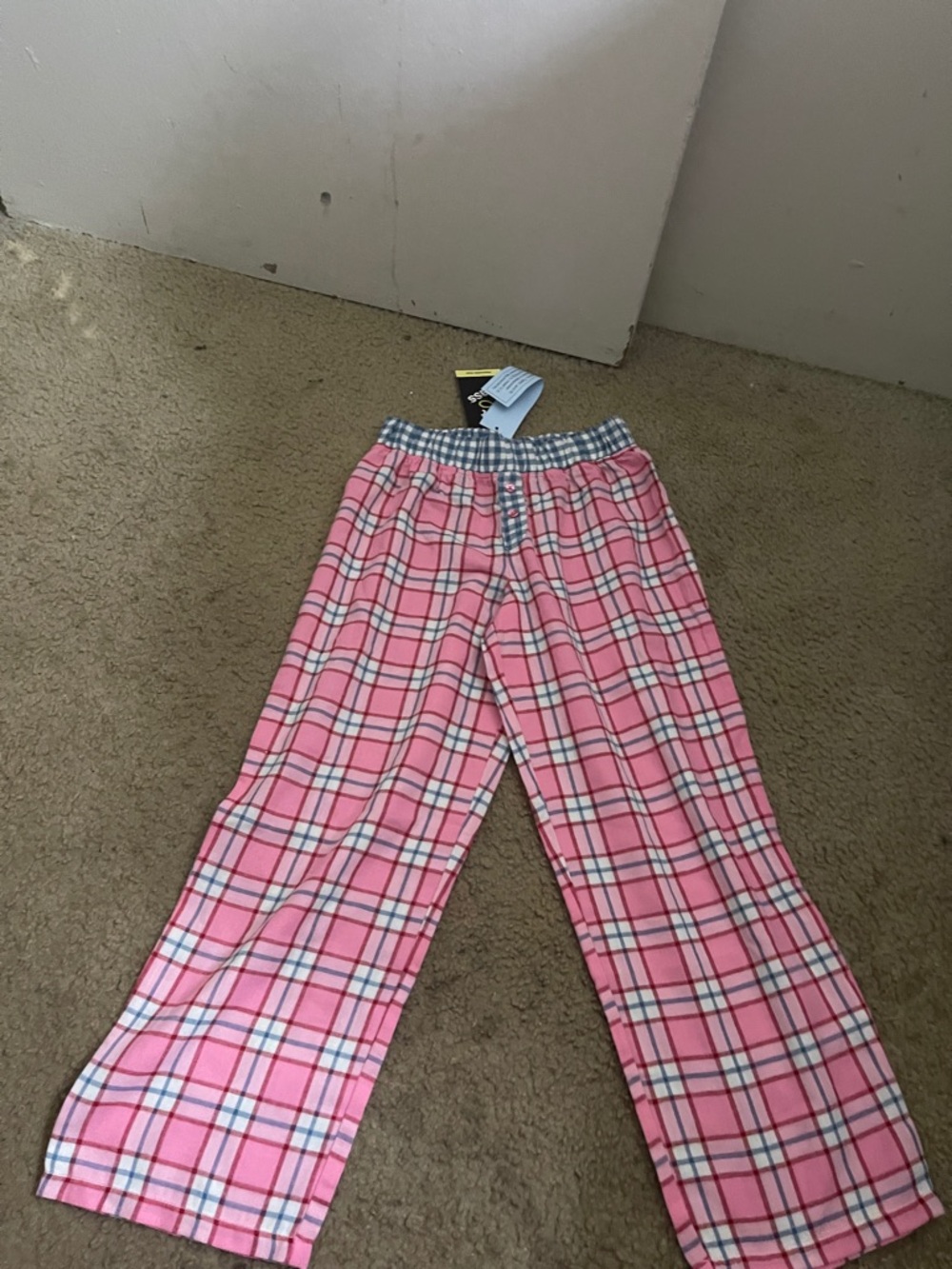Target Kids Pink Plaid Pajama Bottoms with Blue Waistband